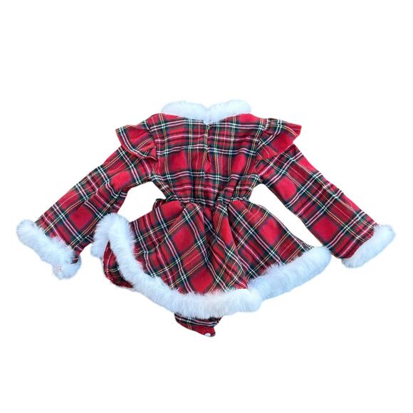 Christmas Baby Girl Romper Dress 6-12M Red Plaid Faux Fur NWOT - Picture 3 of 6